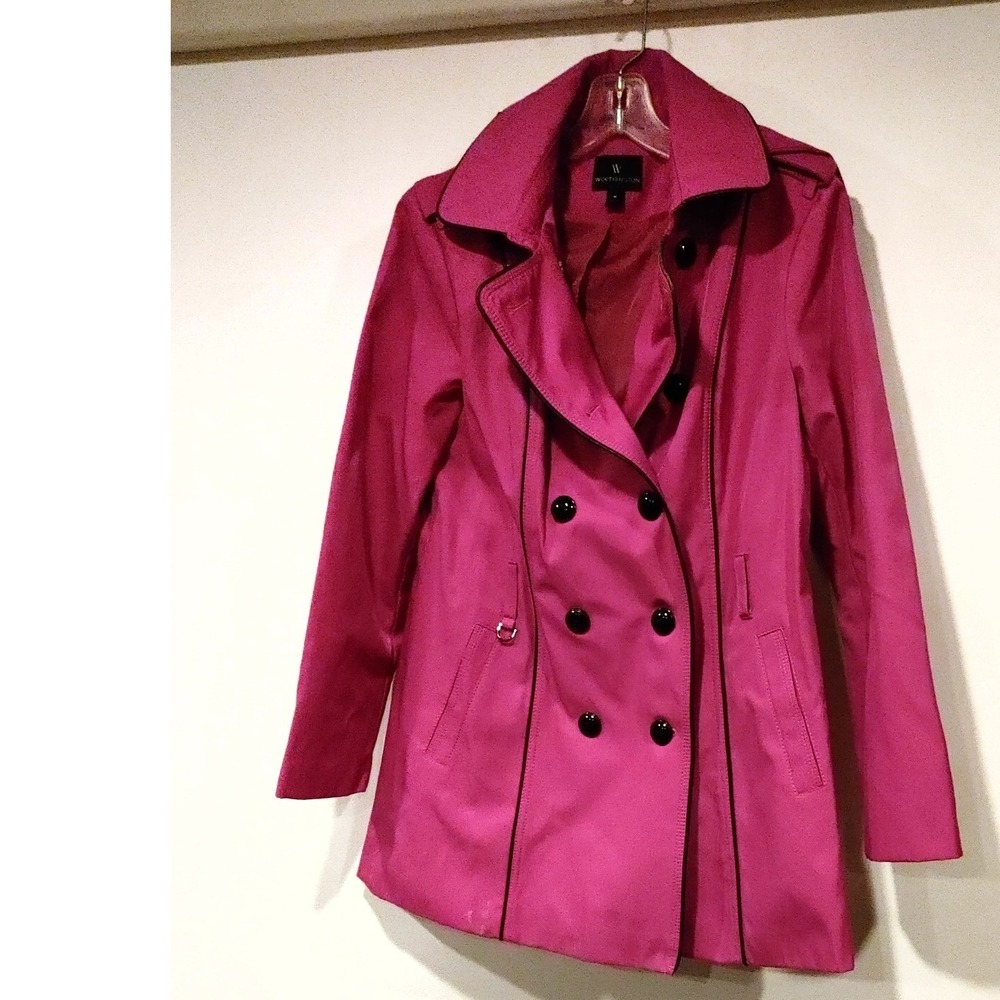 Worthington Trench Coat Women (M) Magenta Pink Excellent Double Breasted Jacket